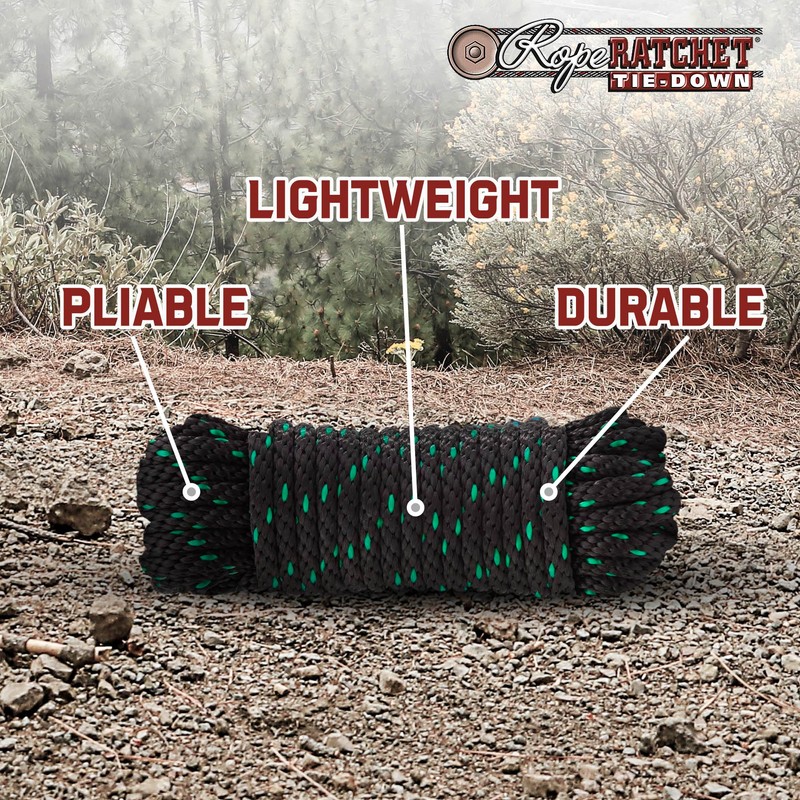 Rope Ratchet 1/2" 50 ft Solid Braided Polypropylene Rope, Heavy