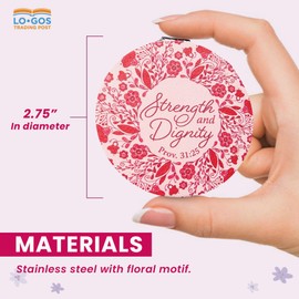 Women’s Strength and Dignity Travel Mirror - Prov 31:25 Inspirational Compact Mirror with Scripture -Two-Sided Makeup Magnification Glass - Lightweight EDC Accessory - Christian Party Favors for Women