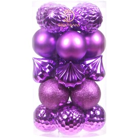 Sea Team 21-Pack Christmas Ball Ornaments with Strings, 80mm/3.15" Large Size Baubles, Shatterproof Plastic Christmas Bulbs, Hanging Decorations for Xmas Tree, Holiday, Wedding, Party, Purple
