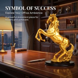 YANTIANCAI Standing Horse Statue, 12.6 Inch Gold Resin Sculpture, Fighting Horse Figurine, Home Office Tabletop Decor (Golden)