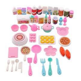 Miunana 43 pcs Collectible Set of Adorable Doll Food Tableware for Dollhouse Kitchen Set Mini Dollhouse Food Set for Dollhouse Game Party Toys