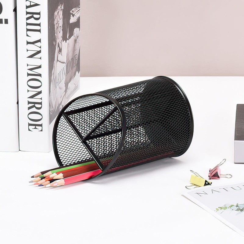 Sinoba Desk Organiser Pen Holder 3 Compartments Mesh Metal Desktop