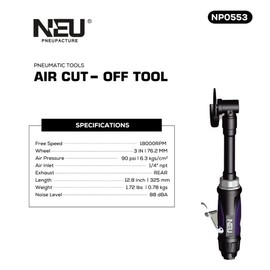 Air Cut off Tool,PNEUPACTURE 3 inch Cut off Tool,18000RPM,360-degree guard,Extended Handle, Apply to Cutting Various Materials