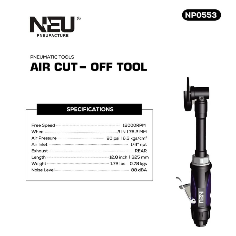 Air Cut off Tool,PNEUPACTURE 3 inch Cut off Tool,18000RPM,360-degree guard,Extended
