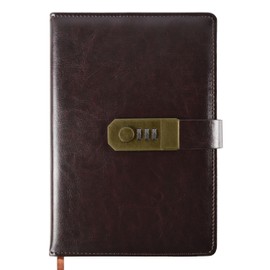 Qefuna Diary with Lock, A5 PU Leather Diary with Code 200 Pages, 100 GSM Paper, Vintage Reading Journal Diary with Lock for Women and Men, (Coffee)