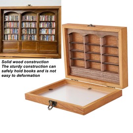 Sonew Miniature Book Display Case, Wooden Mini Display Box with 196 Pcs Miniature Books, Anxiety Relief Books Shaking Bookshelf Toy for Living Room Desk Ornament (Single Bookshelf)