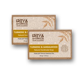 Turmeric Soap Bar- 125 g (4.41 oz) With Sandalwood Pack of 2 Ayurvedic Natural Sandalwood Soap Skin Care | Haldi Chandan Soap Free from Parabens, SLS and Vegan, Handmade Soap in India