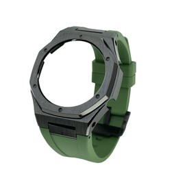 GA2100 Casioak Modification Kit – Octagonal 316L Stainless Steel Bezel and Fluororubber Strap Compatible with Casio G-SHOCK GA-B2100/GA-2100/GA-2110, Includes Installation Tools (Black Green)