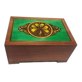Celtic Shamrock Wood Polish Jewelry Keepsake Box Irish