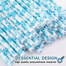 50 Pcs Christmas Plastic Drinking Straws Winter Snowflake Hard Disposable Reusable Straws for Party Decorations Supplies