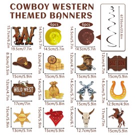 SNOMEL Khaki Western Cowboy Party Decorations, Wild West Banner Yee Haw Banner with Hanging Swirls, Rodeo Western Party Decor Ceiling Streamers for Boys Birthday Supplies Photo Booth Props