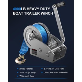 ZOMIYU 4000lb Boat Trailer Winch with Strap, Heavy Duty Hand Winch for Boat