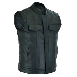 RAXUS Mens Genuine Leather Motorcycle Vest Black K-10, black
