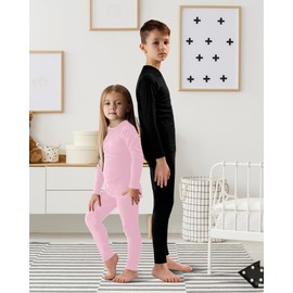 Jadive Thermal Underwear Set Full Family Winter Long Thermal Underwear Fleece Lined Base Layer Set for Women Men Boys Girls(Girl,S,Pink)