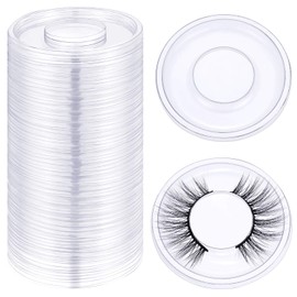 100 piezas de bandeja redonda de pestañas soporte de plástico para pestañas postizas, caja de almacenamiento vacía, caja de embalaje de cosméticos (transparente)