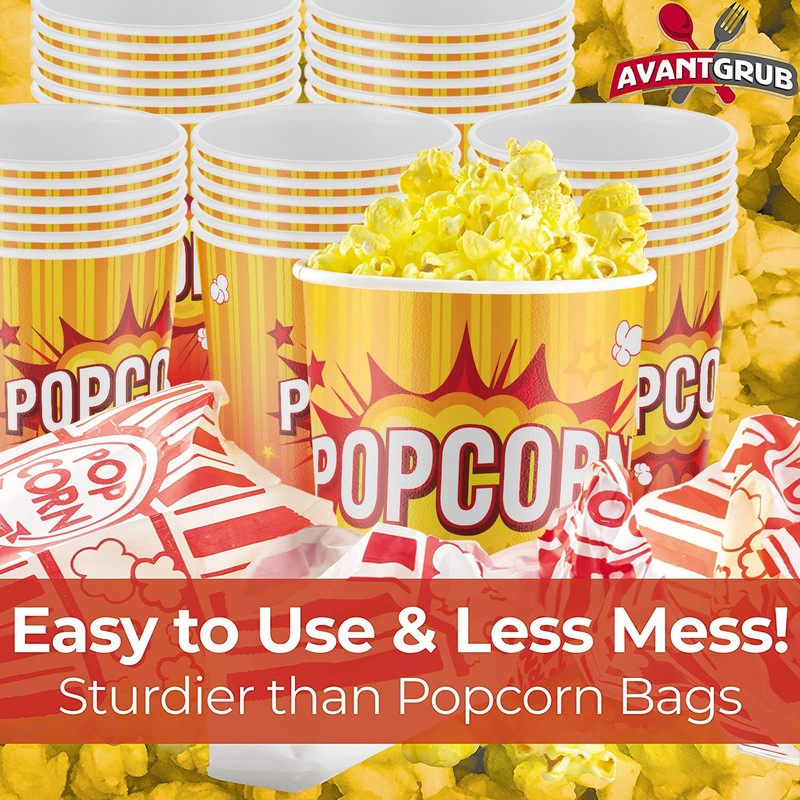 Leakproof, Super Durable 32oz Disposable Popcorn Bucket Tubs 50 Pack.