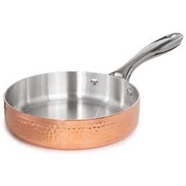 Berghoff Vintage Tri-Ply Copper 8in Deep Skillet, Hammered, Long Ergonomic Shaped Handle, 3-layer Base, Gold