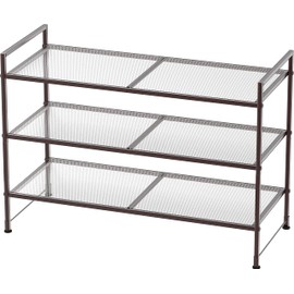 SIMPLE HOUSEWARE 3-Tier Stackable Mesh Shoe Rack, Bronze