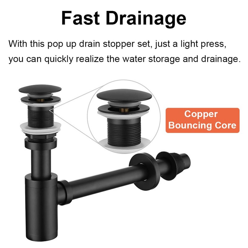 Silver, Solid Brass Bathroom Sink Drain Kit, Adjustable Bottle Trap,