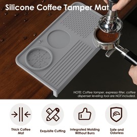 Anhow Tampermatte, Siliko Kaffee Matte mit Doppelloch Espresso Tamping Corner Coffee Tamper Holder Pad Tischkantenschutz Anti-Rutsch für Barista-Tool/Home/Kitchen/Bar Café - Grau (26.5x14,2x3 cm)