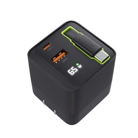 Aeria ARberos PD65W Compatible with 3 Devices Simultaneously Charging, Visible LED Display, Built-In Retractable 31.5 inches (80 cm) Cable, AC Charger, Powerful, Travel, Business Trip, Laptop Switch,