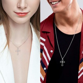 Minimalist Cross Pendant Necklace for Men Women Unisex 925 Sterling Silver Cubic Ziron Cross Jewelry Confirmation Necklace Gift for Girlfriend Wife Birthday Anniversary FP0085W