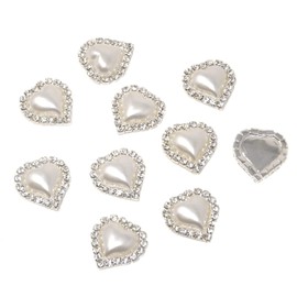 Honbay 10PCS 22mm x 23mm Flatback Heart Shaped Rhinestone White Faux Pearl Embellishments - Glue on