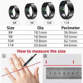 TITKBOW Ring, Intelligent Ring with Gesture Control, Finger Control Games, Calorie Tracker, Fitness Sleep Tracker, Waterproof IP68, Sports Ring Compatible with iOS Android (Black, 8)