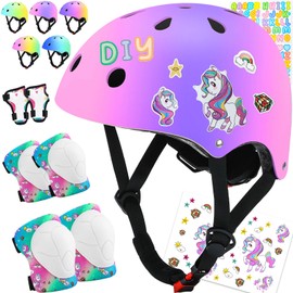Comforhous Color Gradient Kids Bike Helmet for kids 5-8 Unicorn Protective Gear Set with Elbow Pads Knee Pads for 5-14 Kids Toddler Boy Girl Helmet and Pads for Skateboard Cycling Bike Skating Scooter