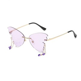 mincl Butterfly Sunglasses Women Rhinestones Pendant Ladies Sun Glasses 2020 Trendy Oversized Rimless Tear Drip Eyewear (purple)