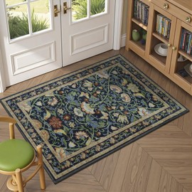 Mejorug 2x3 Entryway Rug, Door Mat Indoor Entrance Washable Small Area Rug, Boho Carpet Non-Slip Low Pile Throw Rugs for Kitchen Bedroom Bathroom,Front Door Indoor Entry, Kids Room (Dark Blue)