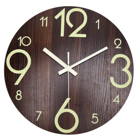 11.81in Luminous Wall Clock Wooden Round Decorative Clocks for Kitchen Office Bedroom