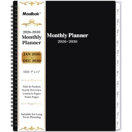 2026-2030 Monthly Planner/Calendar - Jan 2026 - Dec 2030, 5 Year Monthly Planner with Tabs & Celebrity Quotes, 9" x 11", Famous Quotes, Two-Side Pocket, Suitable for Long-Term Planning, Black