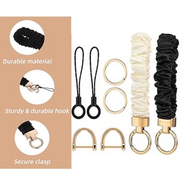 Elastic Keychain Wristlet with Secure D-Ring Clip - Adjustable Hands-Free Wrist Lanyard for Car Keys/AirPods/Wallet (White)