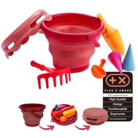 Schildkröt 7in1 Set da Gioco di Sabbia, Innovativo, Compatto e Salvaspazio, Secchio Pieghevole da 3 Litri con 6 Giochi di Sabbia per Scavare, Modellare, Setacciare e Rastrellare, 970245