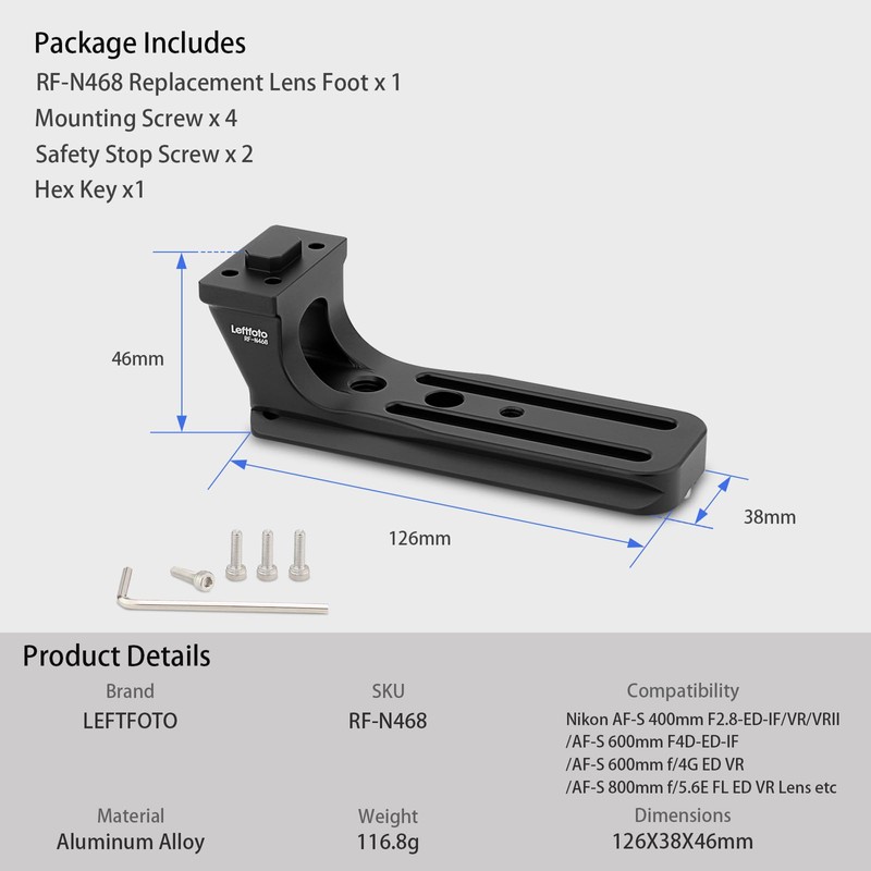 LEFTFOTO Replacement Lens Base for Nikon Nikkor AF-S 300mm-800mm Lenses