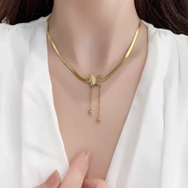 SUKKCCNO 18k Gold-Plated Love You Necklace Fashion Frosted Butterfly Tassel Necklace Women's Temperament Collarbone Chain (Butterfly)