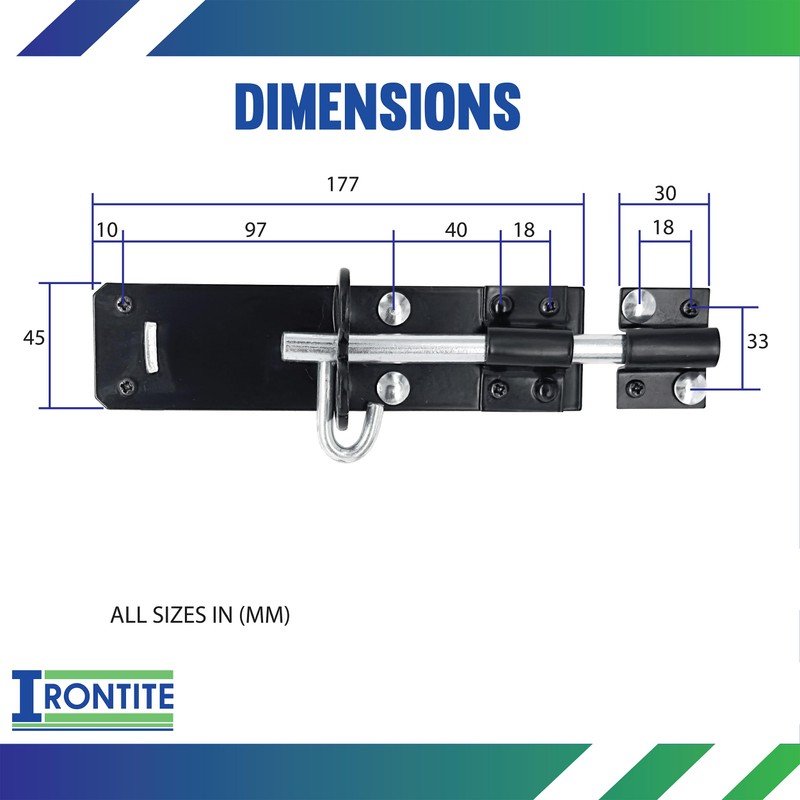 IRONTITE® 2 Pack Black Brenton Bolt Gate Bolt 150mm (6"),