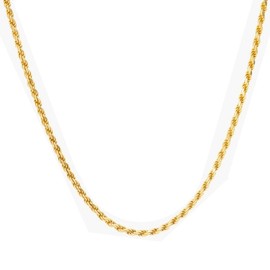 Dubai Collections Gold Chain for Women Men 2mm Rope Necklace 24k Real Gold Plated