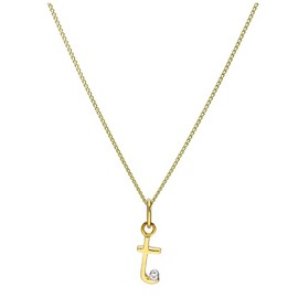 jewellerybox 9ct Yellow Gold 0.4pts Diamond Letter T Necklace 16 Inches