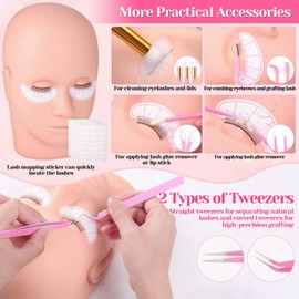 Lash Kit for Eyelash Extensions, 327 PCS Lash Extension Supplies with Lash Mannequin Head, Eyelash Extension Cleanser, Eyelash, Glue, Remover, Lash Extension Kits for Beginner Practice at Home