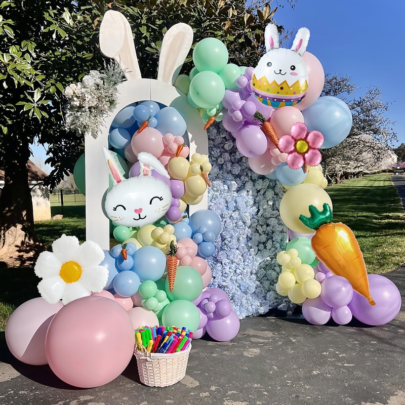 DNBOD Pastel Easter Bunny Balloon Arch Kit,149Pcs Pastel Rainbow Balloon