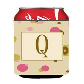 Caroline's Treasures CJ1004-QCC Letter Q Initial Monogram - Tan Dots Can or Bottle Hugger Cooler Washable Drink Sleeve Collapsible Beverage Insulated Holder, Can Hugger, Multicolor