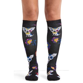Cherokee Printsupport Women 12 & 10-15 mmHg Support Socks, Plus, Sugar Skull Pups