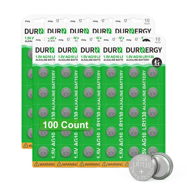 DURNERGY SR626SW Watch Battery 100 Pcs, AG4 Alkaline Button Cell