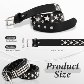 Mzario 2 Pcs Black Studded Belt, Punk Belt, Retro Pentagram Goth Y2k Belts, Rock Studded Belts for Men and Women.