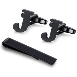 Honey Bear Initial Alphabet Letter Mens Cufflinks Tie Clips Set Black (J)