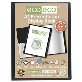 eco-eco 2 x A2 50% Recycled 20 Pocket Black Folder Presentation Display Book