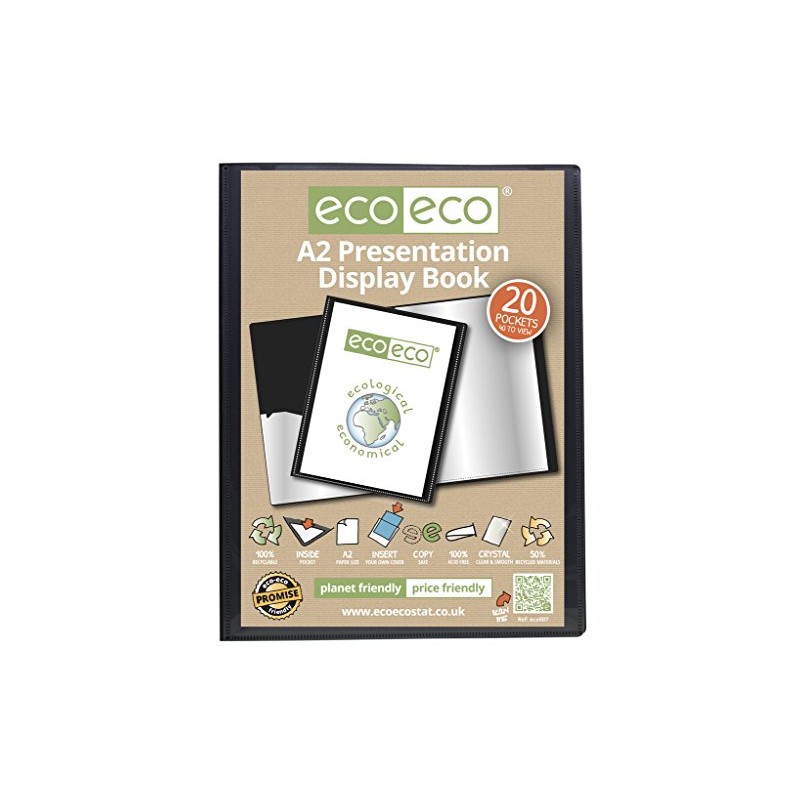 eco-eco 2 x A2 50% Recycled 20 Pocket Black Folder