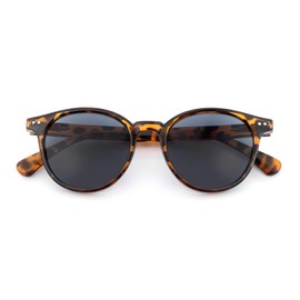 SKYWAY Reading Sunglasses for Women Men, Classic Round Outdoor Reader Sunglasses with Spring Hinge, UV400 Protection (Tortoise Frame/Grey Lens,1.5)